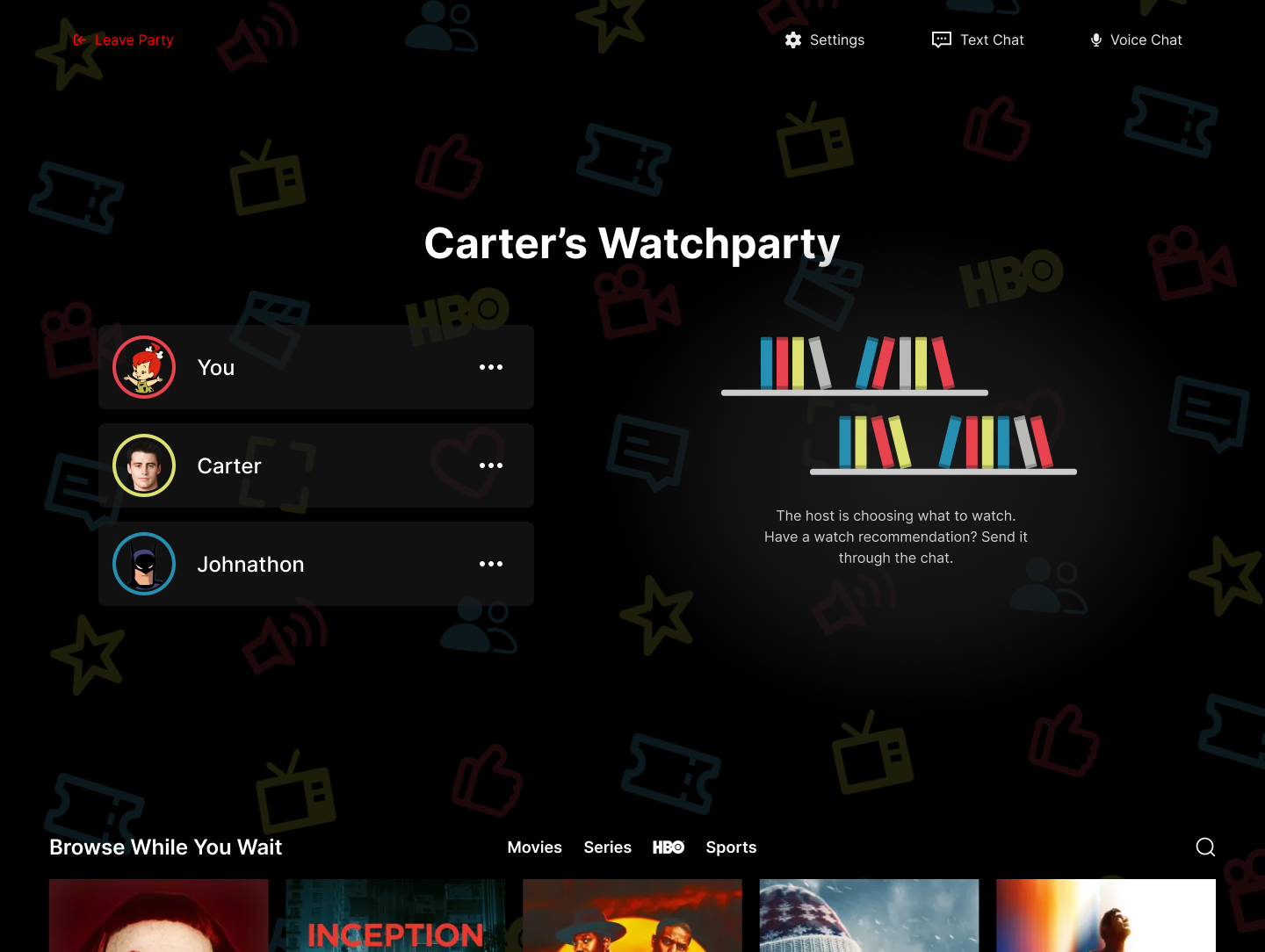 Joining a watchparty screen